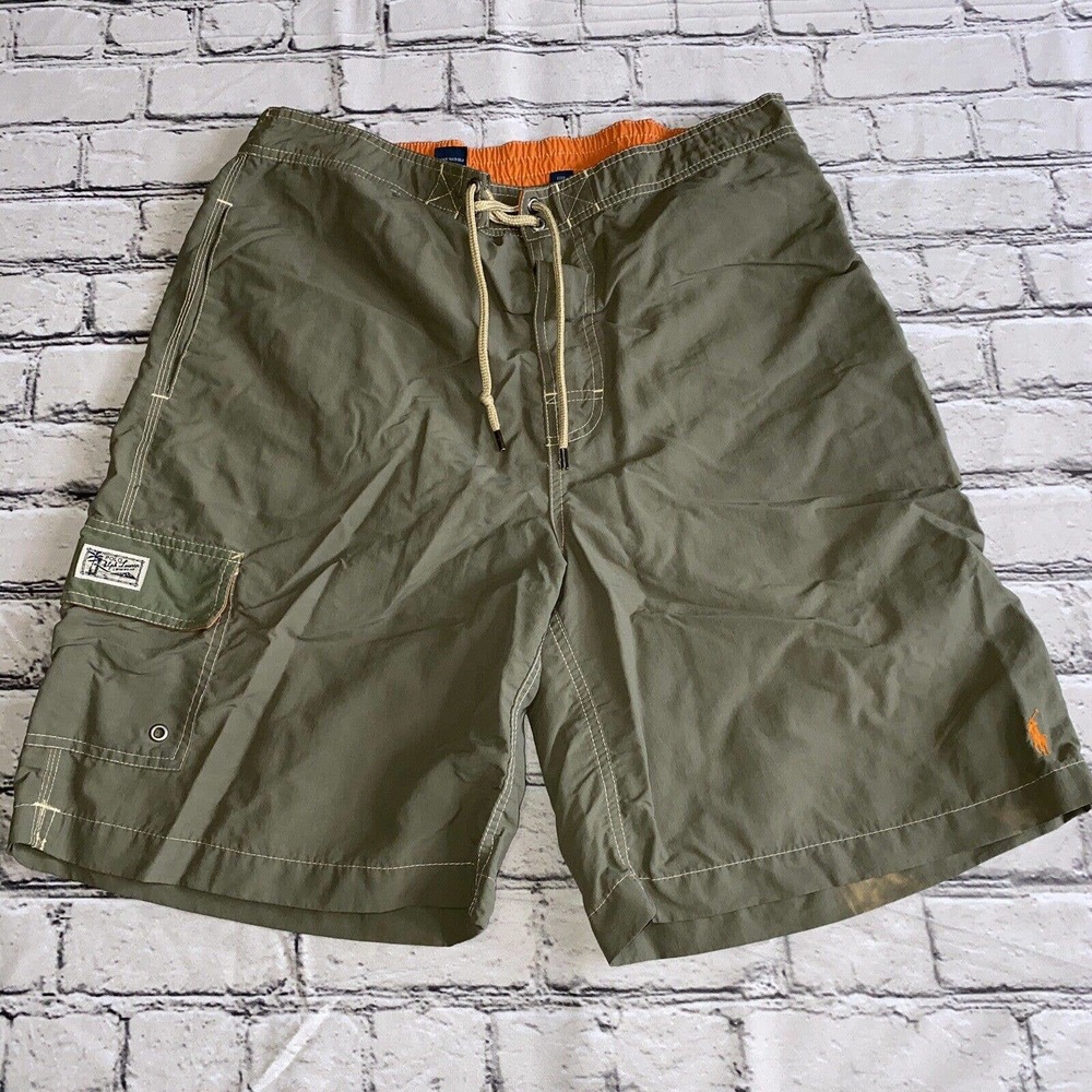 Polo Ralph Lauren Swim Trunks Green Nylon Drawstring Mens Size Large
